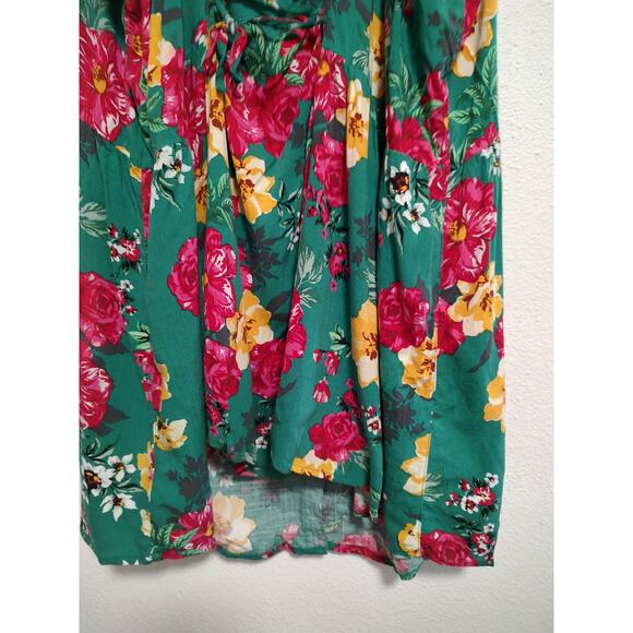 Torrid Green Red Yellow Floral Lace Up Fit & Flare Tank Blouse Size 6 - Picture 5 of 9